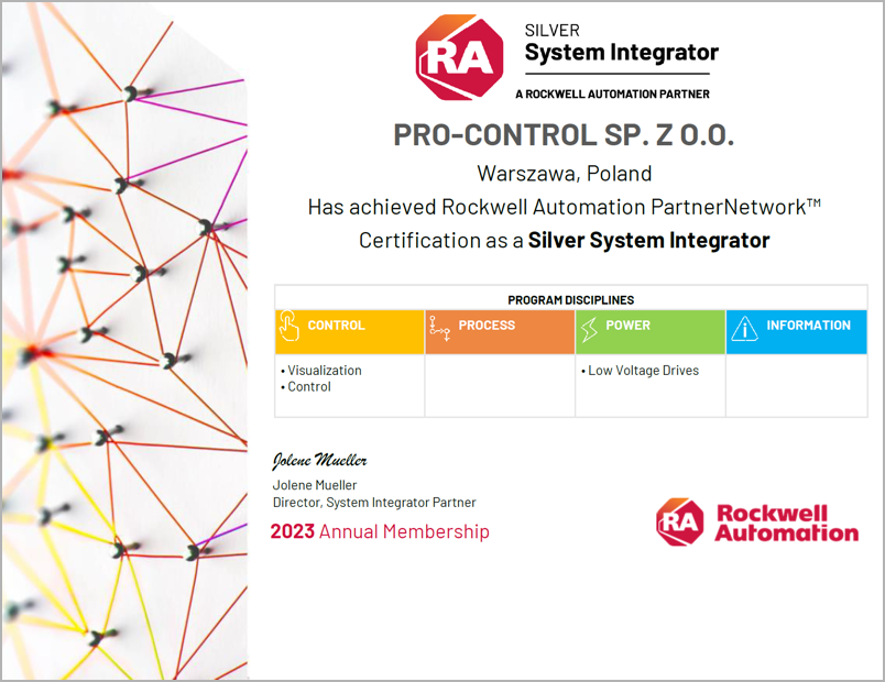 Certyfikat Rockwell Silver System Integrator Partner 2023